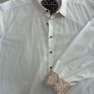Elegant White Men's Shirt with Patterned Cuffs
